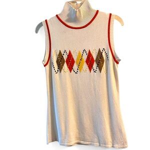MARC AUREL Mock Neck Sleeveless Argyle Knit Top